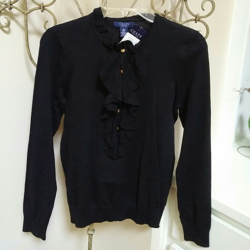NWT Chaps black ruffle sweater‎ small